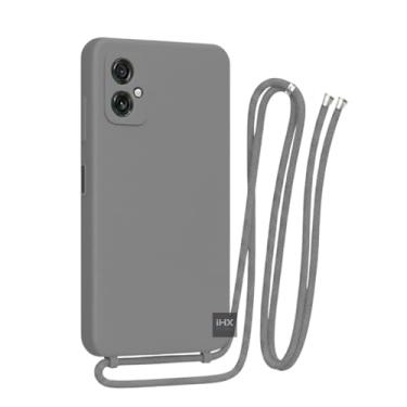 Imagem de Capa Case Capinha Para Motorola Moto G55 Silicone Com Cordão Alça De Pescoço Ajustável Veludo Premium (CINZA)