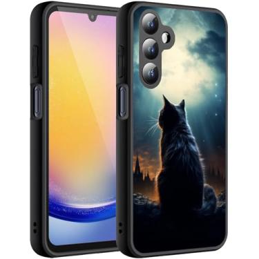 Imagem de HTTYYTRYT Capa para Galaxy S25 FE, suporta carregamento sem fio, ultrafina, à prova de choque, antiderrapante, antiderrapante, para Samsung Galaxy S25 FE 5G, gatinho da meia-noite