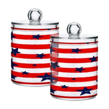 Imagem de Qilmy Qtip Suporte de boticário patriótico de 400 ml, frasco de plástico transparente com tampa, dispensador de recipiente de banheiro para bola de algodão, cotonete, fio dental, pacote com 2