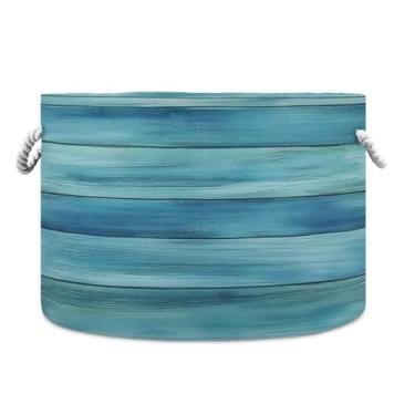 Imagem de JUZIHAI Cesta de armazenamento dobrável com fundo de madeira, cesto de roupa suja para bebê, cobertor com alças de corda de algodão, caixa de brinquedos dobrável, organizador de armário para quarto