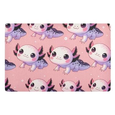 Imagem de Cute Axolotls Tapete de porta rosa para ambientes internos 81 x 50 cm Tapete de boas-vindas com revestimento de borracha, tapete de cozinha para entrada, quintal, chão, pátio
