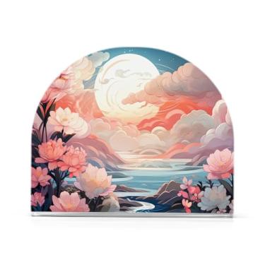 Imagem de Wassud Céu rosa nuvens brancas porta-guardanapos para mesa cozinha e jantar suporte de guardanapo acrílico para guardanapos de papel acomodar 50-60 guardanapos decoração de fazenda 1 peça