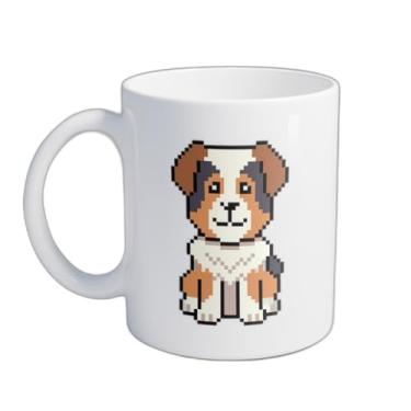 Imagem de Caneca Xícara de Café Porcelana 300ml Desenho Pixel Art Cão Pastor Australiano