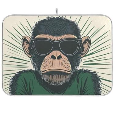 Imagem de Tapete de secagem de prato engraçado macaco 40,6 cm x 45,7 cm, tapete de secagem de cozinha, reversível para café, protetor de bancada de cozinha