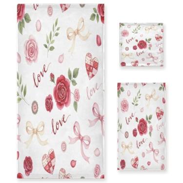 Imagem de Wassud Conjunto de 3 toalhas de banho para dia dos namorados rosas e laços, toalhas super macias e absorventes para banheiro, toalhas de banho de secagem rápida, toalha de banho para academia, spa