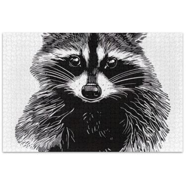 Imagem de Quebra-cabeça guaxinim preto e branco animal 500 peças para adultos presentes de festa elefante branco decoração de arte Prime Puzzles