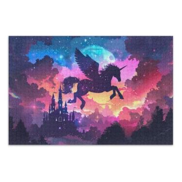 Imagem de Quebra-cabeça de unicórnio voador com asas 500 peças para adultos, quebra-cabeça, jogos mentais