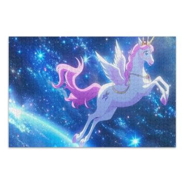 Imagem de Quebra-cabeça de unicórnio com asas 500 peças para adultos, quebra-cabeças fáceis para adultos com letras nas costas