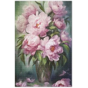 Imagem de Quebra-cabeça buquê de peônias rosa de 1000 peças para adultos com estampa de animais de flores para adultos, divertido, bobo, 75 x 40 cm