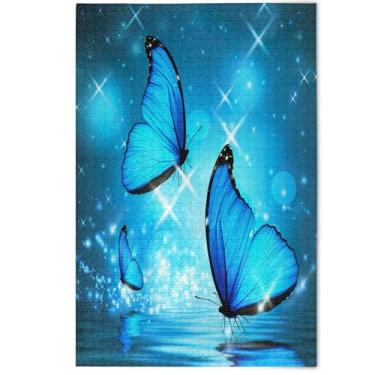 Imagem de Quebra-cabeça de 500 peças para adultos, borboletas azuis fofas, presentes para amantes, paisagem, jogos, arte, 500 peças, 52 x 37,8 cm