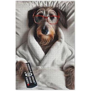 Imagem de Quebra-cabeça engraçado cachorro fofo adulto 1000 peças elefante branco família divertido quebra-cabeças decoração de arte animal, 75 x 40 centímetros