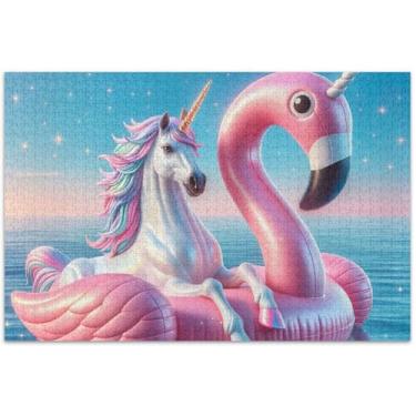 Imagem de Quebra-cabeça unicórnio rosa flamingo 500 peças para adultos pintura de arte floral natureza quebra-cabeças engraçados presentes de jogo de quebra-cabeça