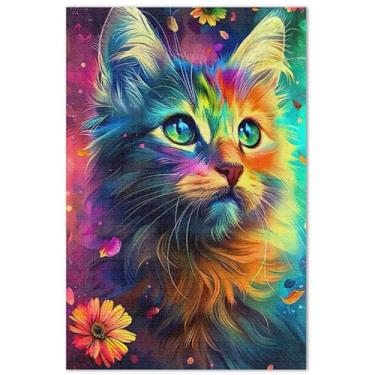 Imagem de Quebra-cabeça colorido com flores de gato para adultos, 1000 peças, pintura de arte floral, família, quebra-cabeça, jogos, presentes