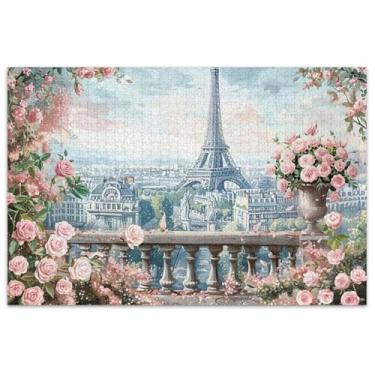 Imagem de Quebra-cabeça Eiffel Paris City Pink Roses 500 peças para adultos Animal Floral Difficult Puzzles Funny Puzzle Game Gifts