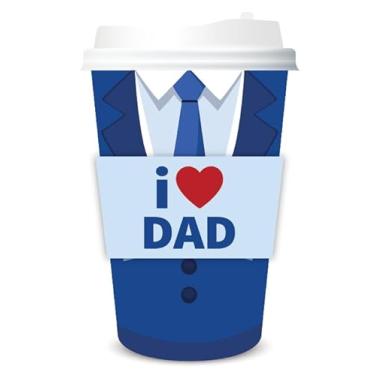 Imagem de JarThenaAMCS Conjunto de 48 xícaras de café descartáveis para o dia dos pais com tampas e mangas copo de papel azul terno I Love Dad copos de bebida para o dia dos pais suprimentos de festa