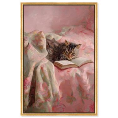 Imagem de Decoração de parede para animais de estimação Cat Nap Chapter I da Art Remedy, moldura dourada, 25 x 38 cm