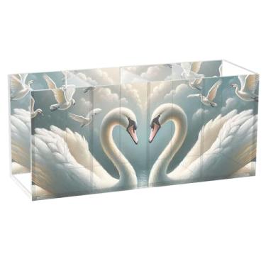 Imagem de TSENQUE Suporte de lápis de acrílico divertido e fofo cisnes para dia dos namorados, suporte de lápis personalizado, organizador de canetas, porta-canetas, organizador de escritório estético