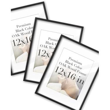 Imagem de iHery Moldura padrão de 30,5 x 40,6 cm, madeira de carvalho verdadeiramente natural, cor preta, com fundo espesso de vidro acrílico de alta transparência, conjunto de molduras para fotos, design