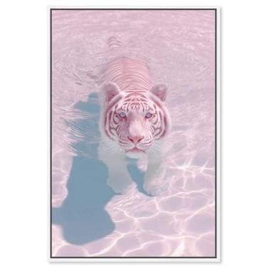 Imagem de Impressão em tela de tigre rosa fotografia animal por Art Remedy, moldura branca, 50 x 76 cm