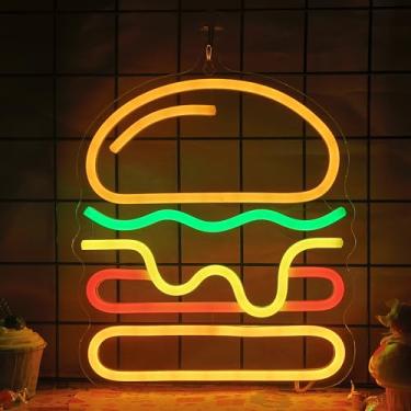 Imagem de Attivolife Placa de néon de hambúrguer para decoração de parede, lâmpada LED de Hamburgo com alimentação USB fraca, decoração de restaurante de loja de fast food exclusiva para negócios, festa de