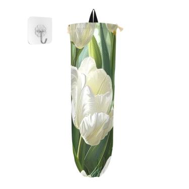 Imagem de Porta-sacos plásticos de tulipas brancas, dispensador de sacolas de supermercado para sacolas plásticas, organizador de sacolas de cozinha, 1 pacote