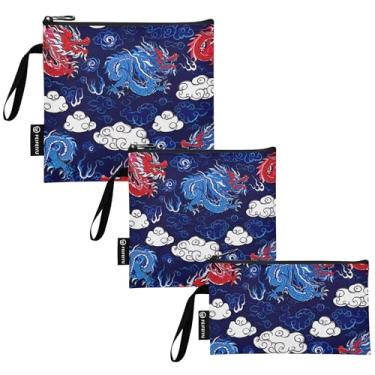 Imagem de Dragons Red Blue Cool Cartoon Reutilizável Lanche Sanduíche Sacos de Comida Lavável com Zíper para Crianças Estudantes Adultos (conjunto de 3: P/M/G)
