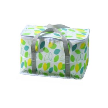 Imagem de Bolsa térmica para piquenique, bolsa de praia reutilizável com zíper superior, bolsa isolada para quente ou frio, cesta de piquenique dobrável para piquenique, praia, ao ar livre (35 x 19,8 x 19,8 cm)