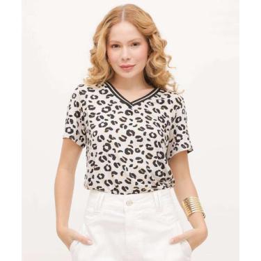 Imagem de Blusa Feminina Animal Print Manga Curta Marisa-32089, Bege, PP