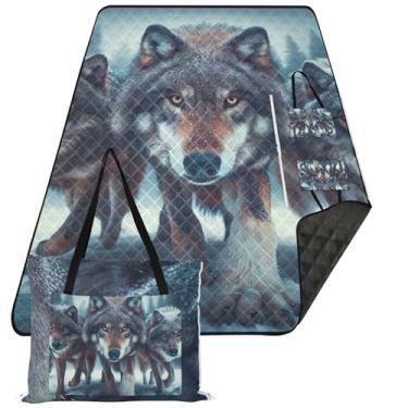 Imagem de TSENQUE Mantas de areia com estampa de lobos fofos para praia, tapete grande à prova de areia, cobertor de piquenique, tapete de brincar ao ar livre para grama, 299 x 203 cm