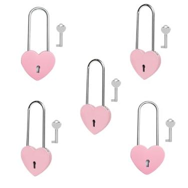 Imagem de Gradleen 5 peças, cadeado de coração único com chave de 8,5 cm, cadeado de amor de 50 mm, pintura de borracha, fecho de amor de metal rosa para ponte Lovelock, caixa de cartão, caixa de joias, livro