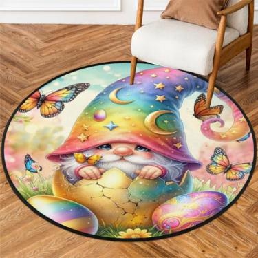 Imagem de Tapete redondo pequeno de 1,5 m para páscoa, tapete circular antiderrapante, lavável, tapete circular para quarto, sala de estar, berçário, cozinha, banheiro, entrada, decoração de casa