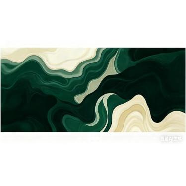 Imagem de AQQA Tapete verde e bege abstrato, lavável, 6 x 15 cm, para corredor, cozinha, quarto, lavanderia, banheiro, tapete de borracha antiderrapante, lã sintética, macia, dobrável, longo, 60 x 182 cm