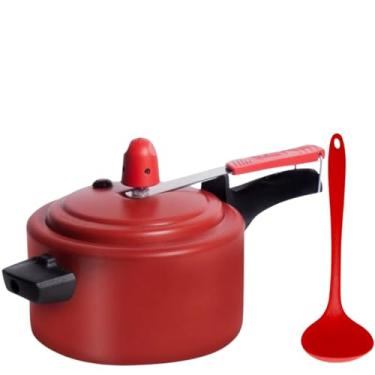 Imagem de Panela 2 Litros Pressão Aluminio kit Combo Concha Silicone Ferchamento Interno Antiaderente Bordô Revestimento Interno