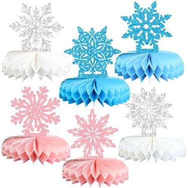Imagem de Ephlyn 12Pcs Snowflake Honeycomb Table Centerpieces Frozen Winter Wonderland Party Decorations for Xmas Holiday Winter Birthday Baby Shower Party Supplies Multi
