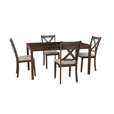 Imagem de Linon Carolina Conjunto de jantar retangular de cinco peças em marrom escuro com assentos estofados cinza inclui mesa e quatro cadeiras