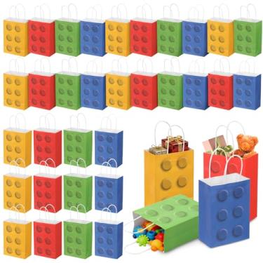 Imagem de YLMFTNU 36 peças de blocos de construção, sacos de presente de festa, blocos de construção, sacos de doces, sacos de presente com alça, saco de papel para decoração de chá de bebê de aniversário