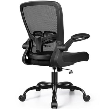 Imagem de FelixKing Cadeira de escritório ergonômica com altura ajustável, suporte lombar giratório, apoios de braços dobráveis, preta, para escritório, estudo, sala de estar e reuniões