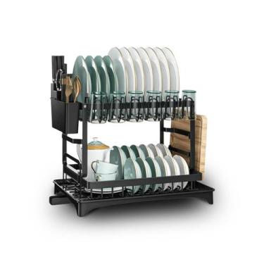 Imagem de Escorredor De Louça Inox Com Porta Pratos Talheres Copos - Em Casa Tem