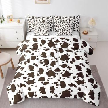 Imagem de Feelyou Conjunto de edredom com estampa de vaca ocidental, 7 peças, cama rústica, casa de fazenda ocidental, para crianças, meninos, meninas, marrom, animal, para decoração de quarto, respirável