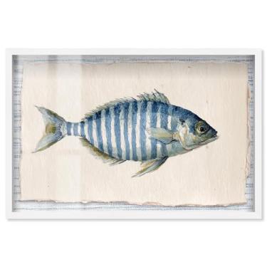 Imagem de Stripes of the Sea II Shadowbox Print Kitchen Wall Art por Art Remedy, moldura branca, 40,6 x 28,7 cm