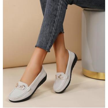 Imagem de Mocassins femininos para negócios, casuais, confortáveis, leves, mocassins, sem cadarço, sapatos de trabalho confortáveis para caminhada, Bege, 34