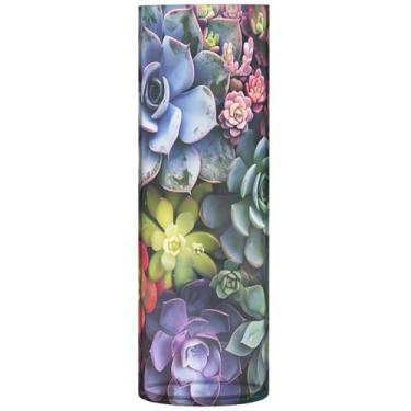 Imagem de Vaso cilíndrico floral para plantas suculentas vasos altos de plástico decorativo fofo impressão personalizada quarto decoração de casa, 30 cm x 9,9 cm