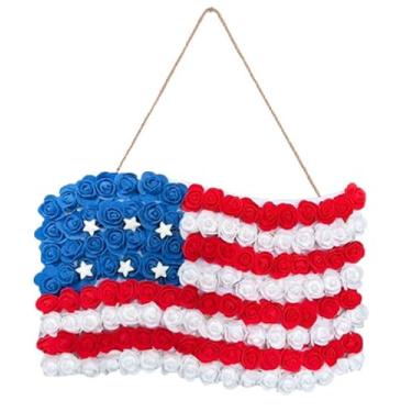 Imagem de Petitebella Grinalda patriótica de 4 de julho, bandeira americana, decoração para porta da frente (bandeira, tamanho único)