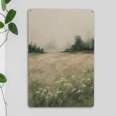 Imagem de Sinais de metal vintage com paisagem de primavera moderna decoração de casa de fazenda primavera macia paisagem de flores silvestres arte de parede arte impressionista para sala de casa, casa de