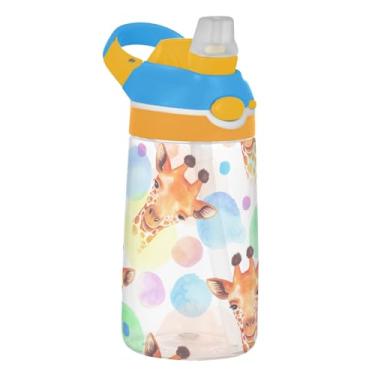 Imagem de Garrafa de água esportiva infantil de 473 ml com tampa de palha, garrafa de água Tritan de 473 ml, copo infantil reutilizável portátil, alça de transporte, girafa em aquarela, pontos coloridos