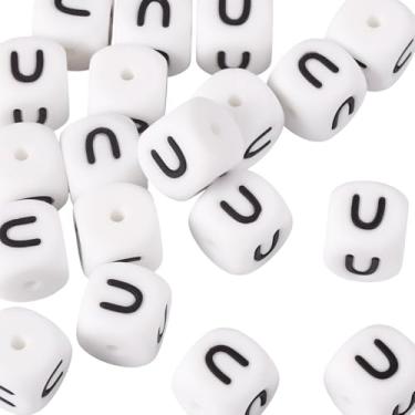 Imagem de 20 peças de contas focais de silicone com letra U para fazer chaveiros, cubo branco, contas de borracha para canetas, pulseira, joias, suprimentos para fazer joias, faça você mesmo, telefone, Starp