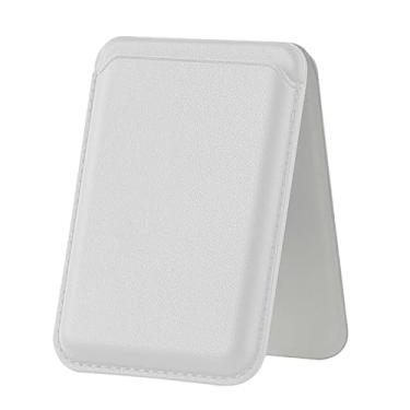 Imagem de Suporte magnético para carteira de couro Magsafe para iPhone 16 15 14 13 Pro Max Hide Phone Stand Bank ID Card Holder Pocket Cover (branco