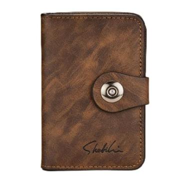 Imagem de Carteira masculina clássica marrom escuro com vários compartimentos de pressão de microfibra de cor sólida, design clássico de vários compartimentos marrom escuro com encaixe, microfibra de cor sólida