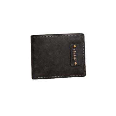 Imagem de Carteira masculina dobrável de couro curta, elegante e minimalista (preto)