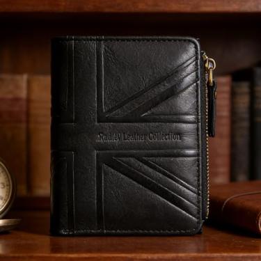 Imagem de Carteira masculina moderna de couro curta com zíper, carteira preta contemporânea (preto)